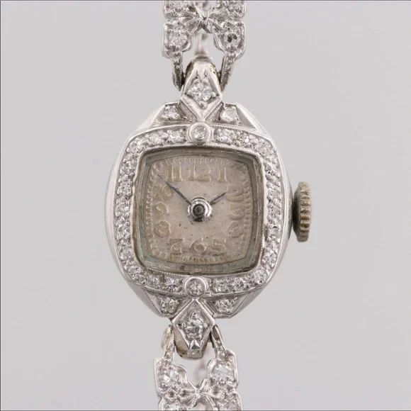 Vintage Luzerne Platinum Diamond Watch, Works